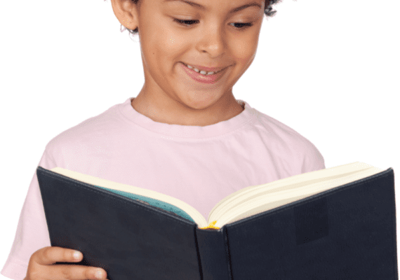 a boy reading a book